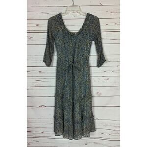 by Anthropologie Women's 2 Kira Off The Shoulder Peasant Floral Metallic Dress